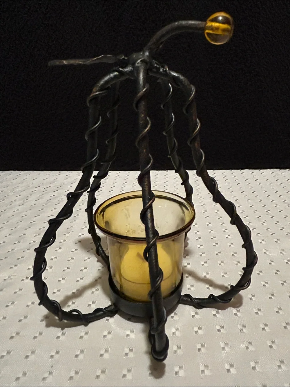 SET of 4 Black Wrought Iron Tea Light/Votive Candleholders  2 Acorns 2 Pears
